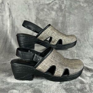 BOC Born Lyza Tweed Clogs Womens 9 Gray Sling‎ Back Mules Block Heel Boho Shoes